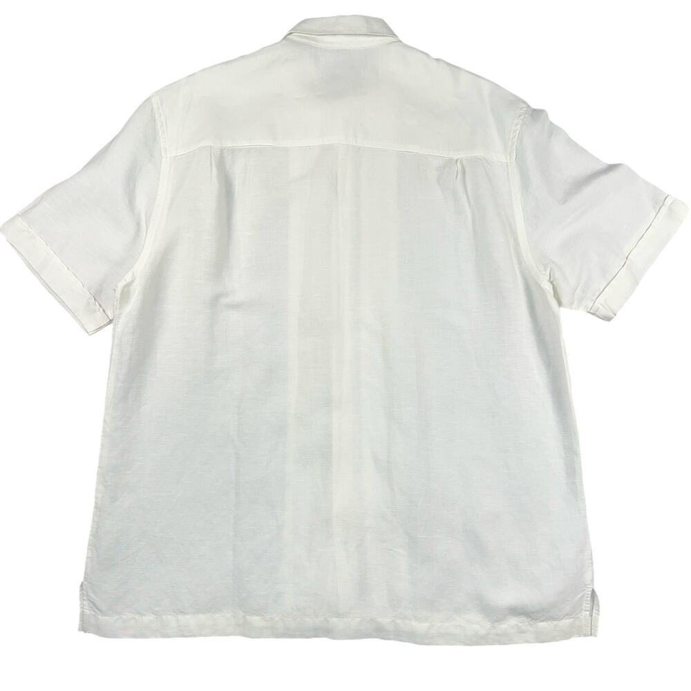 Cubavera Linen Blend Embroidered Short Sleeve Guayabera Shirt White Size L - Picture 2 of 9
